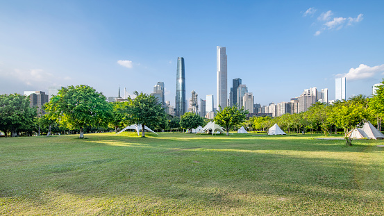 Urban Architecture and Park Camping Grassland in Guangzhou, China