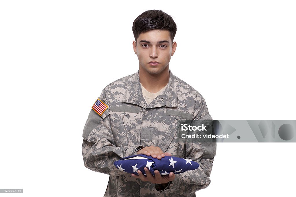 Soldaten mit hält eine amerikanische Flagge - Lizenzfrei 4. Juli Stock-Foto