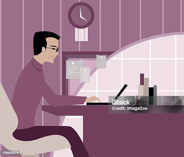 Vetores de Homem Trabalhando Em Seu Laptop e mais imagens de Adulto - Adulto, Cadeira, Cadeira de Escritório