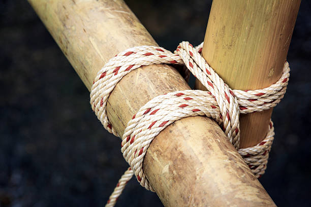 Tied together with a square lashing by scouts stock photo