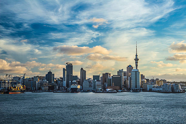 Auckland city with dramatic sky stock photo