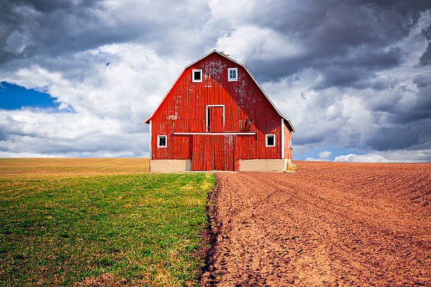 istock Traditional American Red Barn With Blue Sky 178862919