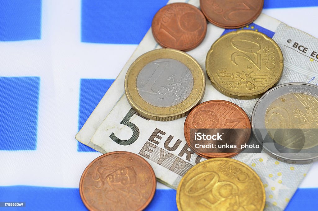 Sammeln Sie in Griechenland-Konzept mit Geld und Flagge - Lizenzfrei Alt Stock-Foto