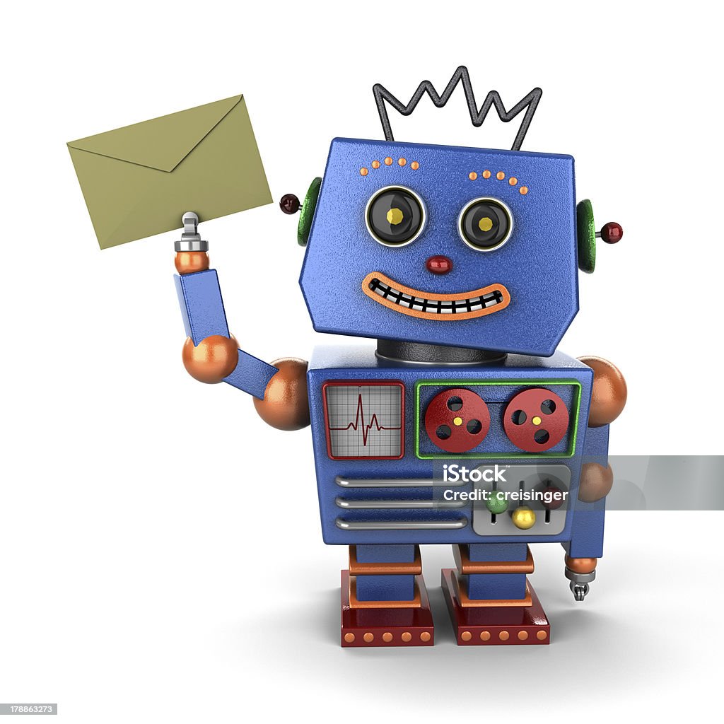 빈티지 완구류 로봇 있는 봉투 - 로열티 프리 로봇 스톡 사진