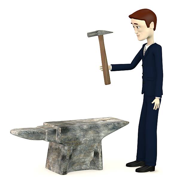 Blacksmith anvil and hammer 3D render illustration isolated on white background
