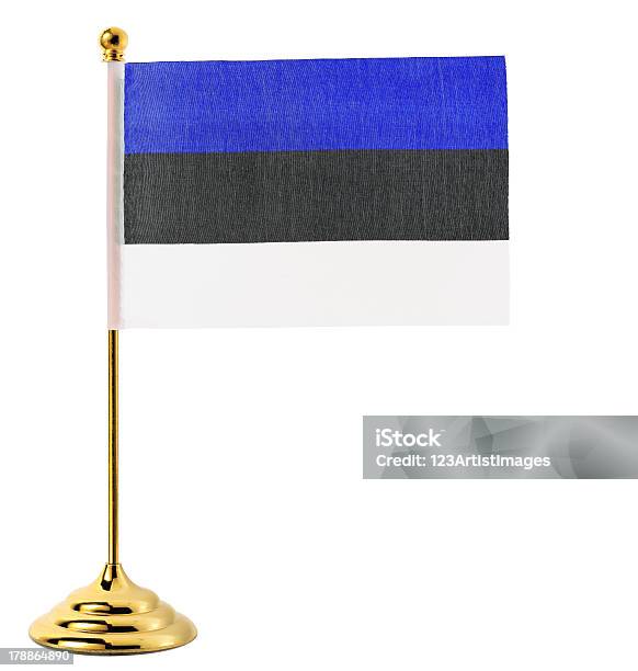 Gold Flagpole Hanging The Flag Of Estonia Stock Photo - Download Image Now - Agreement, Blue, Business