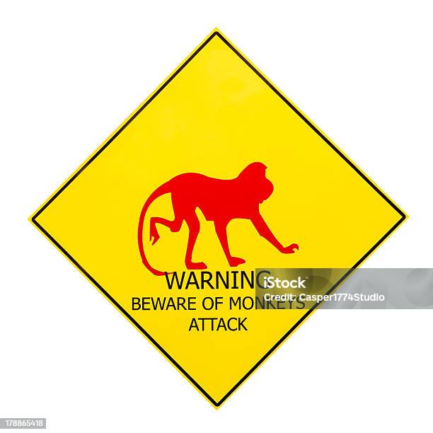 Beware Of Monkey Attack Warnung Schild Stockfoto und mehr Bilder von Aggression - Aggression, Allegorie, Bauholz-Brett