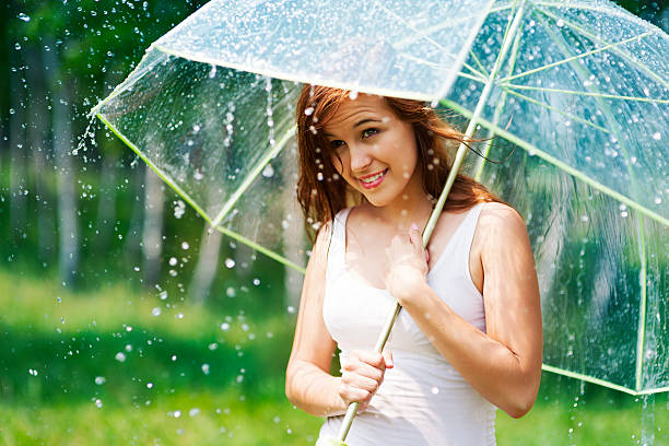 istock Beautiful woman with umbrella during the rain 178865645