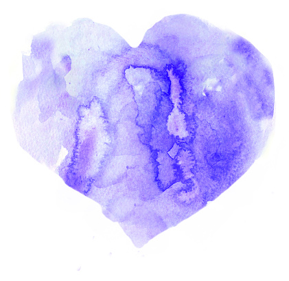 Purple watercolor heart hand painted on watercolor white paper. My own work.