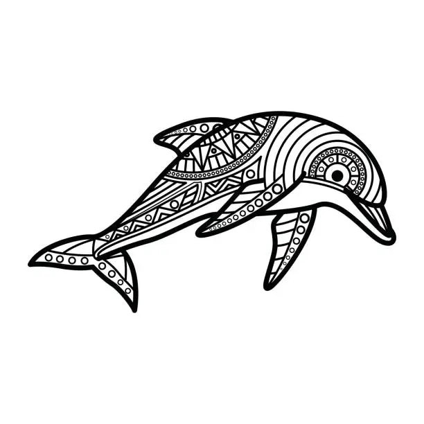 Vector illustration of dolphin mandala 10Black and white mandala line art of the dolphin Good use for symbol mascot icon avatar tattoo T Shirt design logo or any design