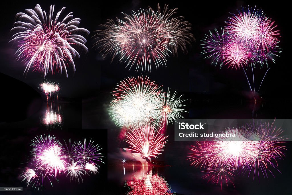 Isolare i fuochi d'artificio sul cielo nero - Foto stock royalty-free di Accendere (col fuoco)