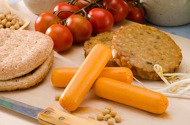 istock Vegetarian tofu burger and sausage. 178872418