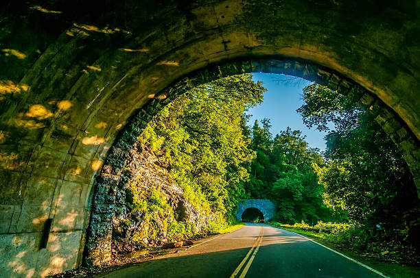 twin tunnel blue ridge parkway landscapes twin tunnel early morning blue ridge parkway stock pictures, royalty-free photos & images