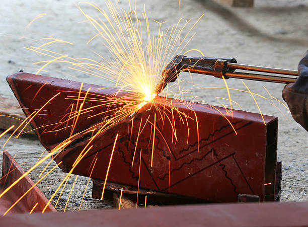istock Steel plate cutting by gas machine 178872600
