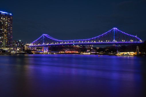Lights on Story Bridge at night in Brisbane, Australia