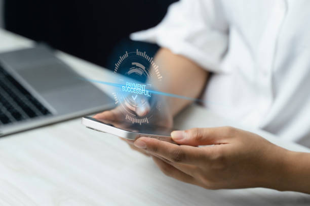 istock Online payment with check mark. Smartphone with banking online bill payment Approved concept button, credit card and network connection icon on business technology virtual screen background 1788736641