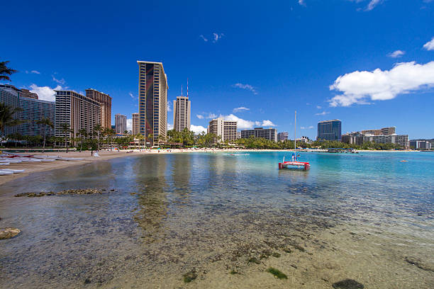 Waikiki Beach and hotels. Honolulu, Oahu, Hawaii, USA.