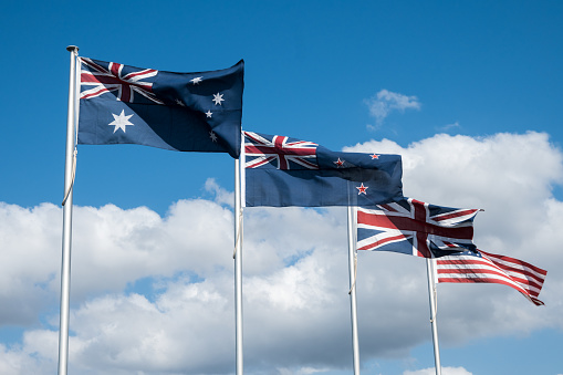 Flags of United States, United Kingdom, Australia and New Zealand