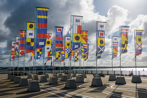 Naval Seafaring Signal Flags at the harbor in Auckland, New Zealand