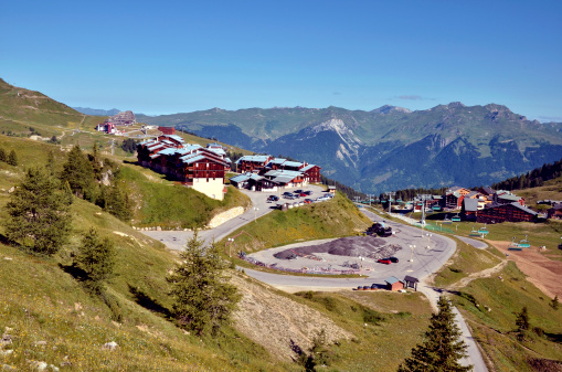 Plagne villages in the french Alps,commune in the Tarentaise Valley, Savoie department and Rhône-Alpes region, in France