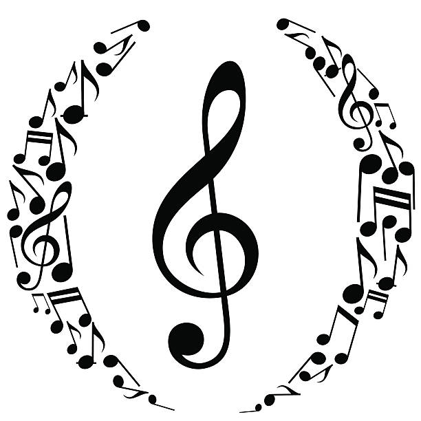 musikalischen notizen ovalen komposition - musical note treble clef sheet music key signature stock-grafiken, -clipart, -cartoons und -symbole
