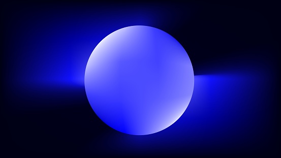 Glowing silver orb with diffused blue light copy space abstract presentation background.eps