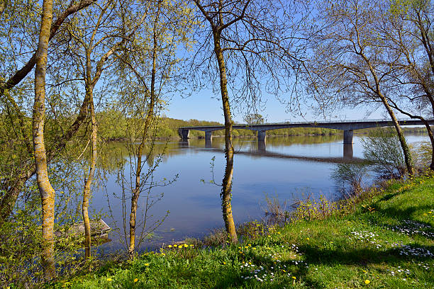 The banks of the Vienne river at Candes-Saint-Martin with trees, commune in the Indre-et-Loire department , Centre region in France.