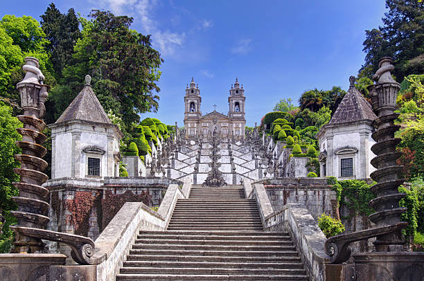 Way to Church of Bom Jesus in Braga, Portugal Stairway to the church of Bom Jesus do Monte in Braga, Portugal pilgrimage photos stock pictures, royalty-free photos & images