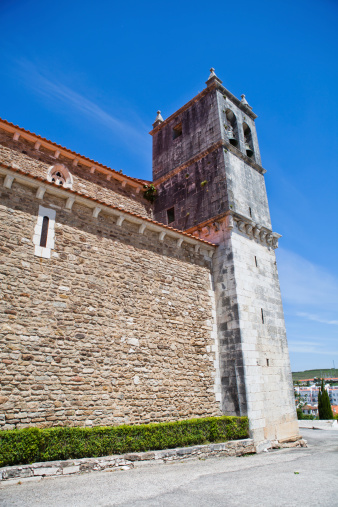 Belltower of Igreja de Santa Maria do Castelo or Church of Santa Maria in Lourinha in Lisbon district of Portugal