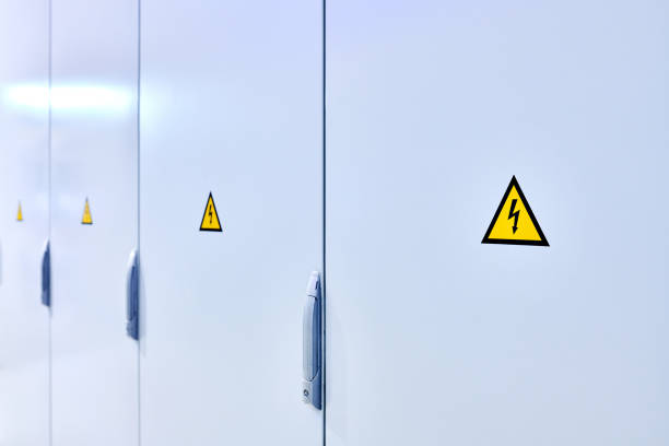 istock Side View of Yellow Electricity Warning Sign 1788763653