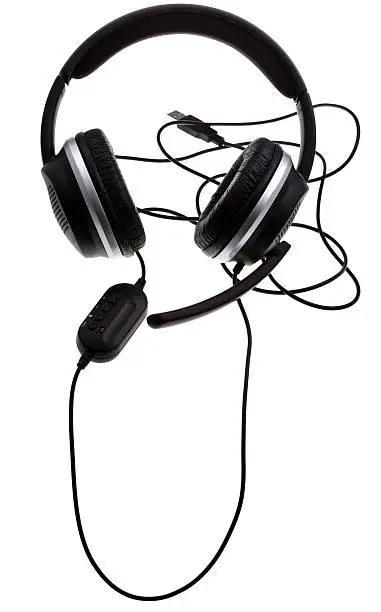 black headphones with USB port isolated on white background