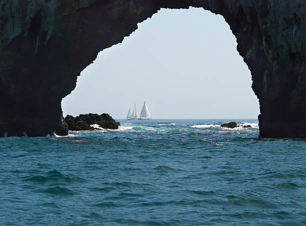 Sailboat by Anacapa Island, California stock photo