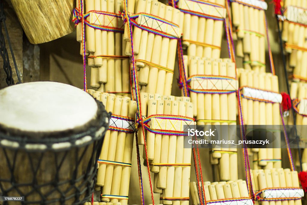 Autêntico panflutes América do Sul no mercado local, Peru. - Royalty-free América do Sul Foto de stock