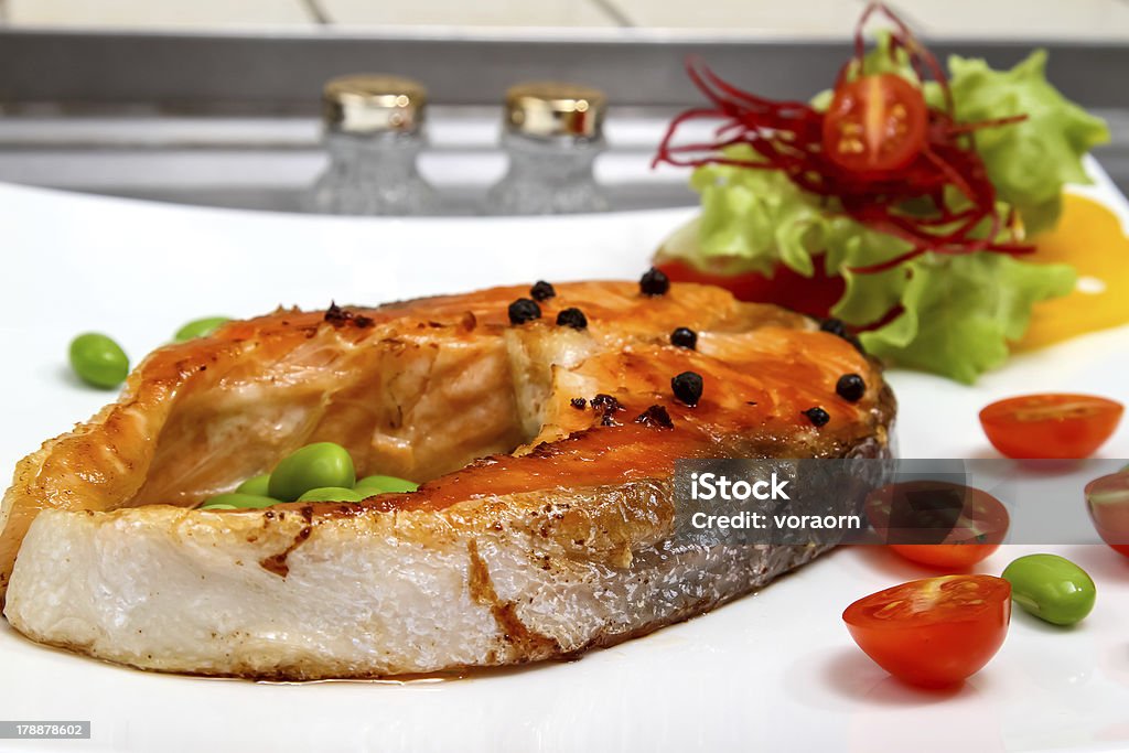 salmon steak Dill Stock Photo