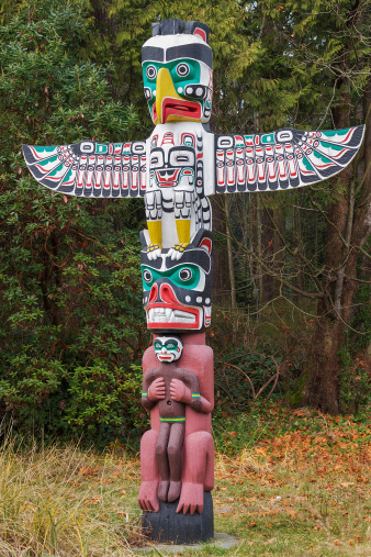 Detail of a Native American Thunderbird Totem Pole