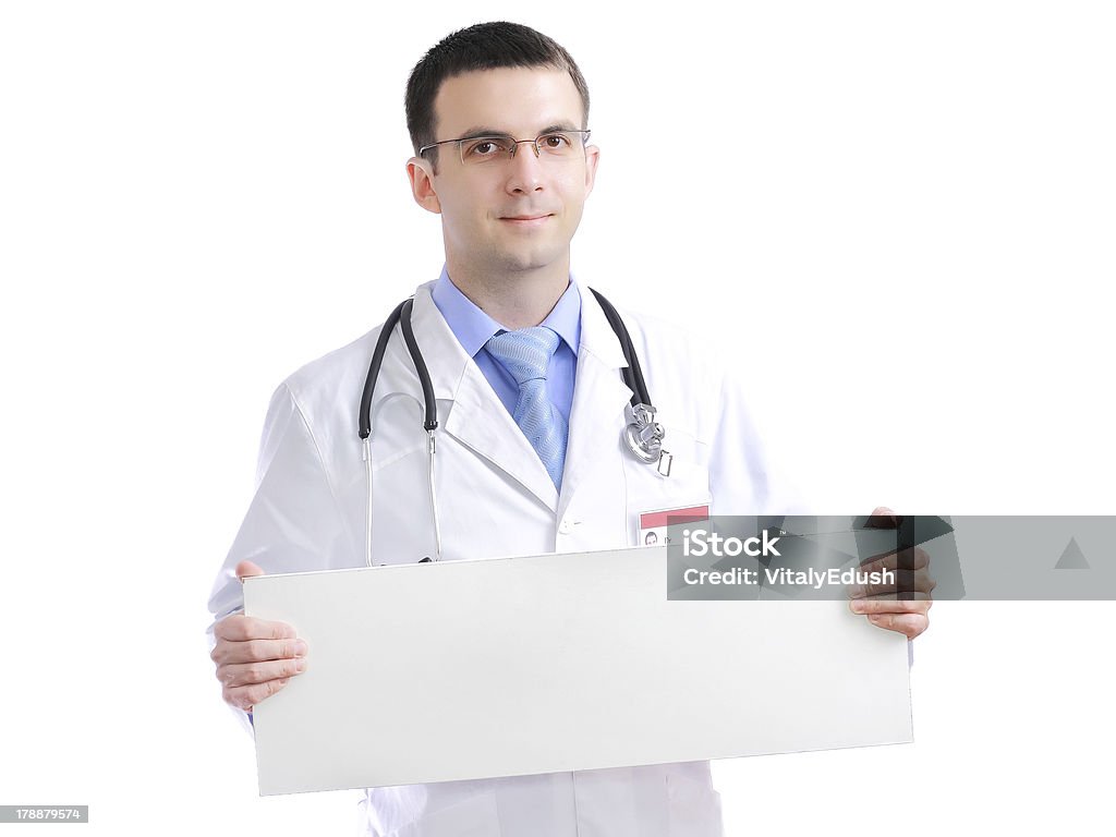 Medico con vuoto poster. Isolato - Foto stock royalty-free di Adulto