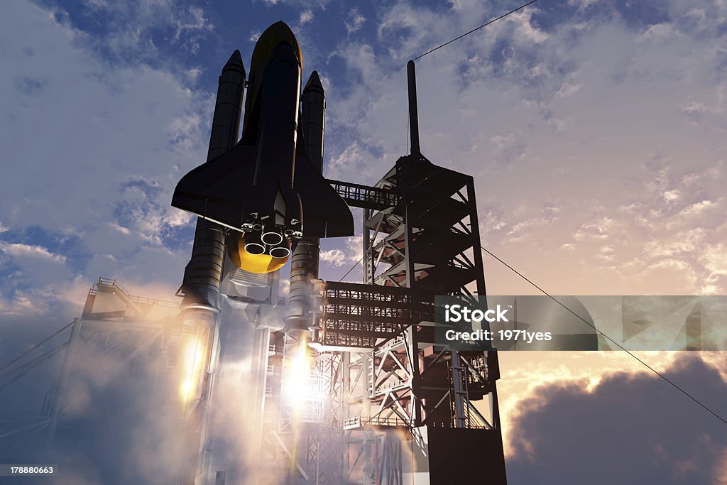 Space transport Launch a spacecraft into space. Space Shuttle Stock Photo