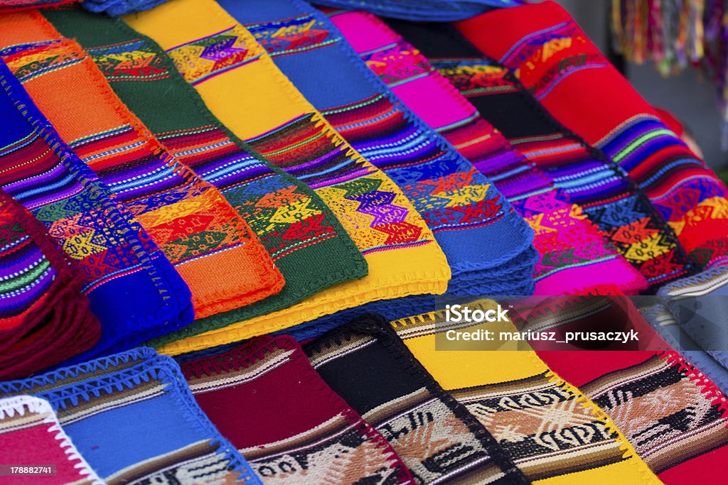 Colorful Fabric at market in Peru, South America Accuracy Stock Photo