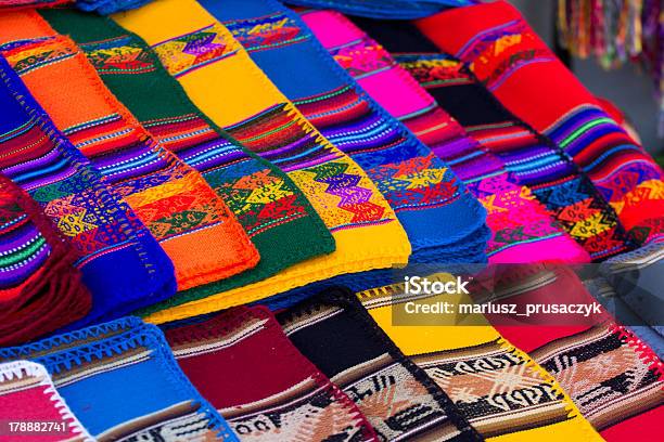 Colorful Fabric At Market In Peru South America Stock Photo - Download Image Now - Accuracy, Alpaca, American Culture