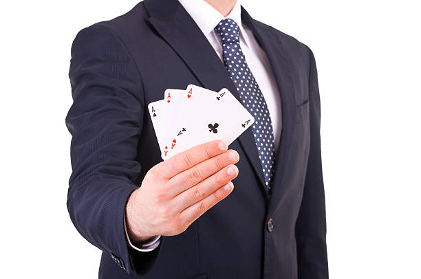 istock Businessman showing playing cards. 178883305