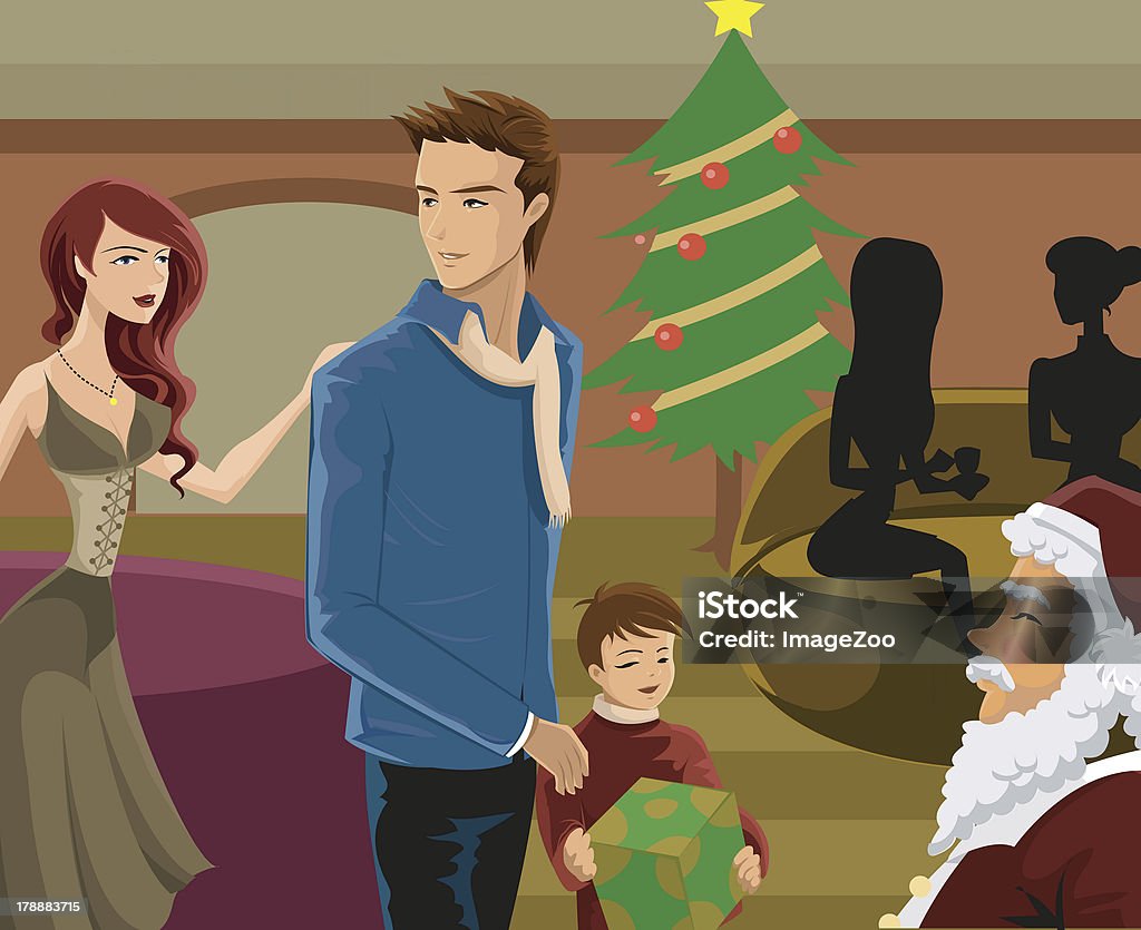 Família de visitar o Papai Noel no Natal - Ilustração de Criança royalty-free