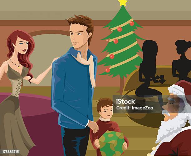 Vetores de Família De Visitar O Papai Noel No Natal e mais imagens de Criança - Criança, Mão no Ombro, Adulto