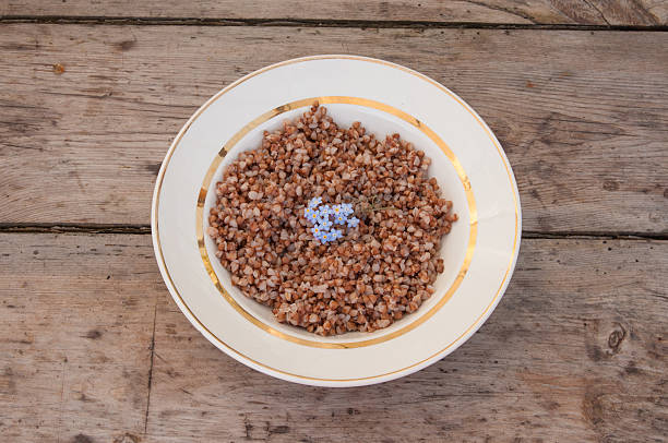 Buckwheat porridge on a white plate