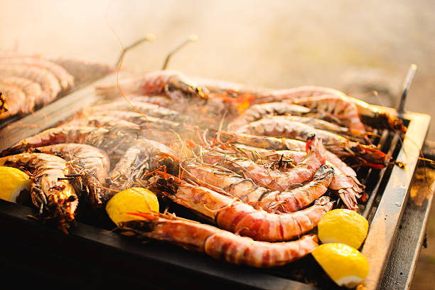 Grilled shrimp Grilled shrimp. griddle stock pictures, royalty-free photos & images