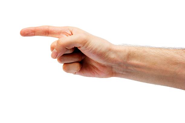 istock Human hand point with finger isolated on white. 178884870