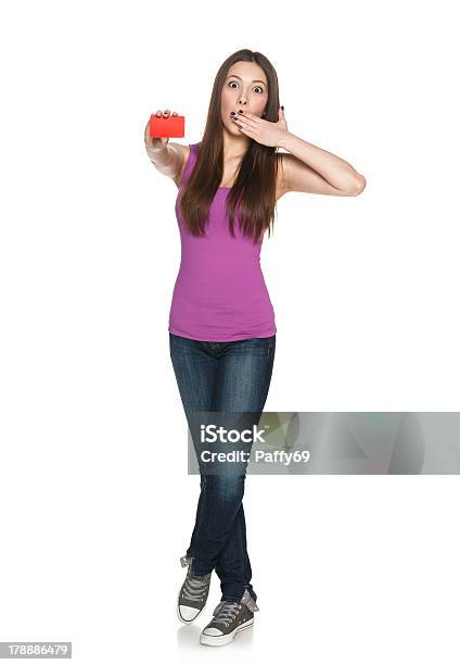 Surprised Young Teen Female Showing Blank Credit Card Stock Photo - Download Image Now