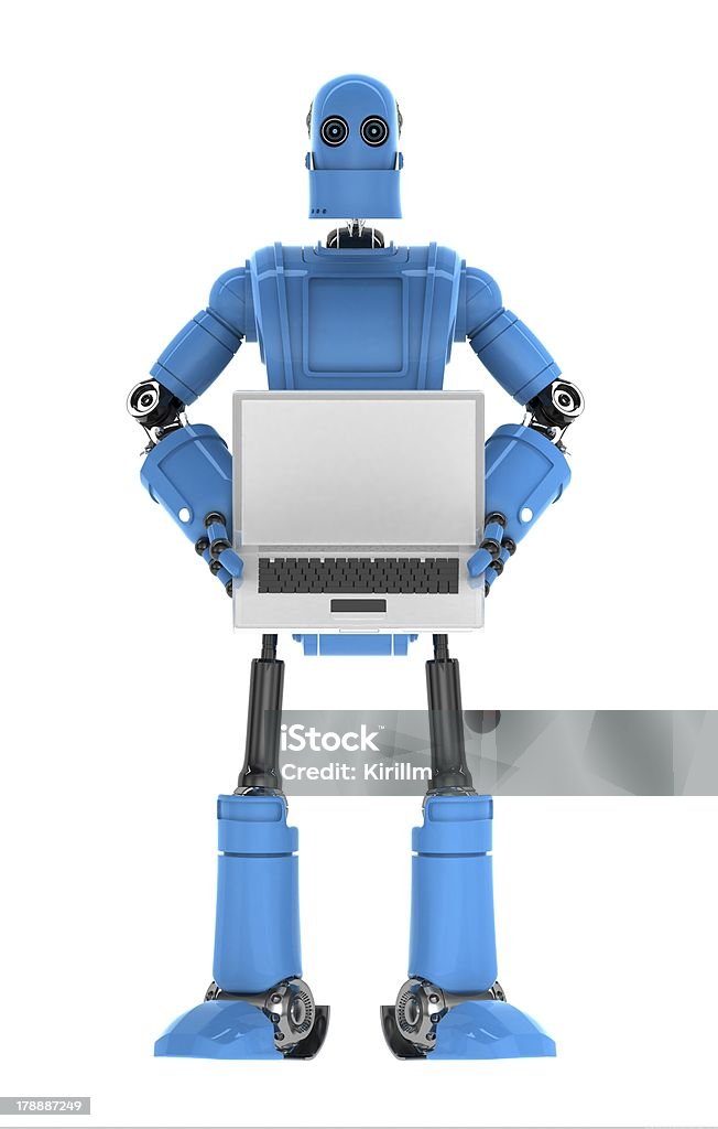 ロボットをご利用いただけます。ノートパソコン、copyspace で、コンピュータ画面 - 3Dのロイヤリティフリーストックフォト