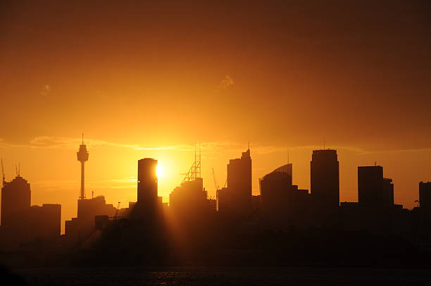 Sunset behind the Sydney City Skyline. Australia