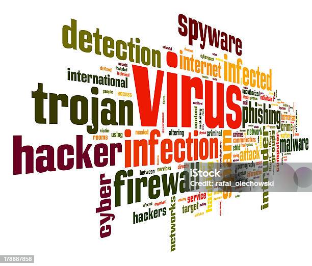 Virus Concept In Tag Cloud Stock Photo - Download Image Now - Computer Hacker, Phishing, Aggression