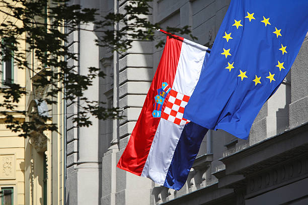 istock EU and Croatian flag on the building 178889266